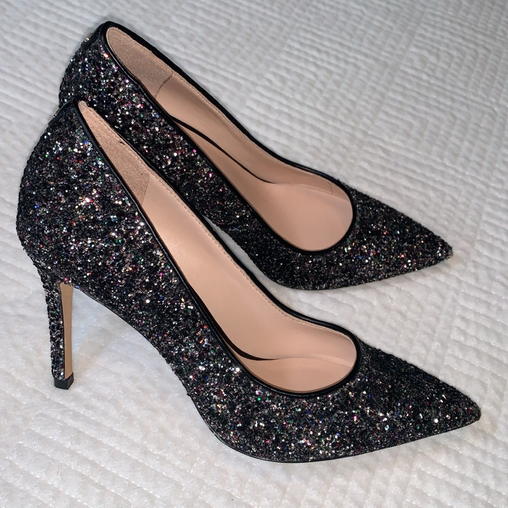 Kate Spade New York Valerie Metallic Flocked Black Glitter Pump, Size 6B